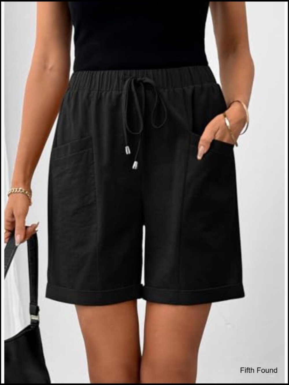 Women's 5" Inseam Bermuda Shorts with Pockets Lightweight Linen Blend - Picture 3 of 7